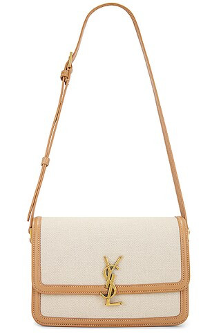 Saint Laurent Medium Solferino Satchel Bag in Greige & Brown Gold | FWRD | FWRD 