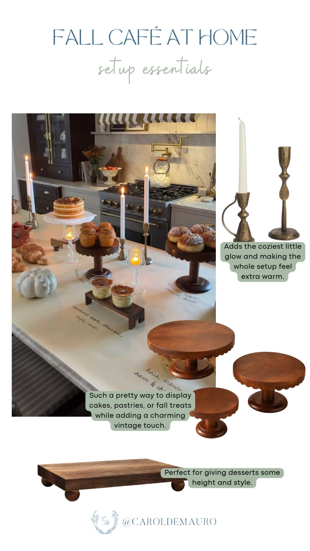 Turned our kitchen island into the coziest little fall café! Cake stands, candlelight, and pastries make any gathering feel special.

fall café at home, kitchen styling ideas, cake stand display, cozy breakfast setup, fall hosting ideas, candle decor kitchen, home café inspo, autumn brunch

#LTKfoodie #LTKHome