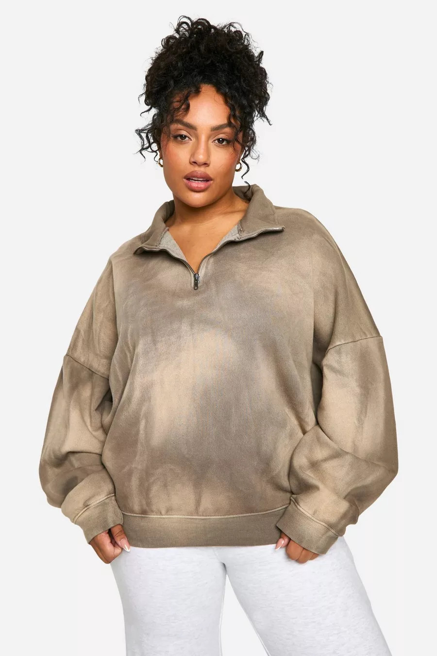 Plus Sunbleach Wash Half Zip Sweatshirt | boohoo (US & Canada)