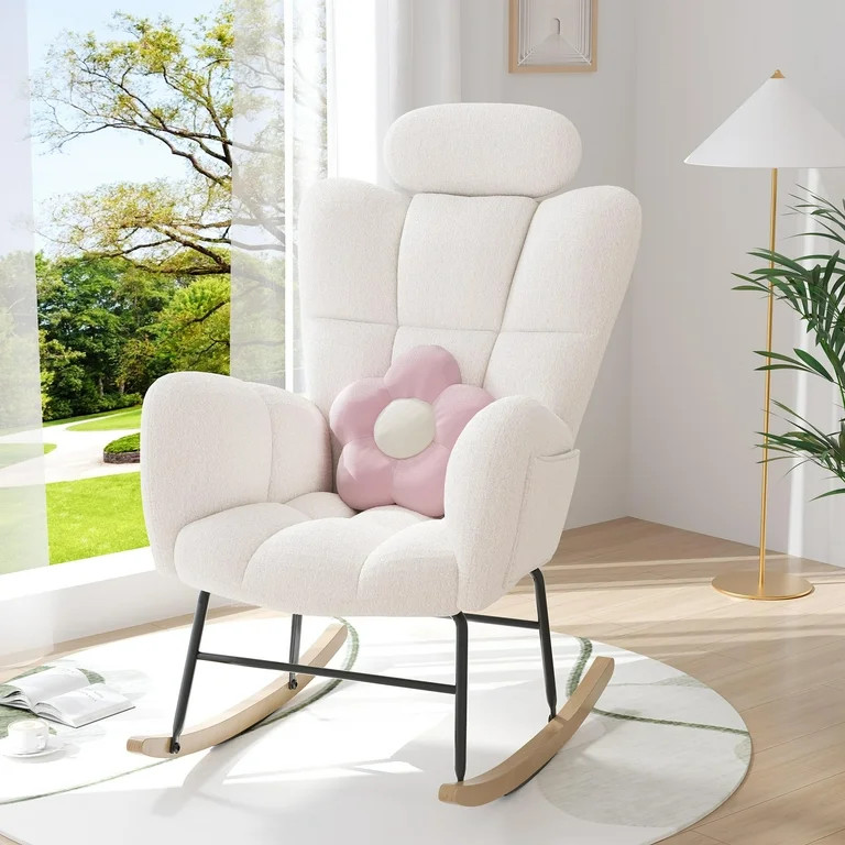 PAPROOS Modern Teddy Fabric Rocking Chair, Accent Rocker Chair with High Backrest, Accent Glider ... | Walmart (US)