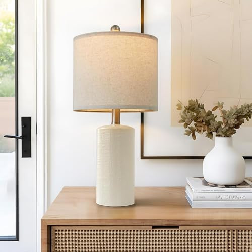 G-SAFAVA 20.25" Small Single Table Lamp for Bedroom Modern Ceramic Nightstand Lamp Farmhouse Bedside Lamp Boho Living Room Lamp White End Side Table Lamp | Amazon (US)