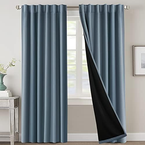 Amazon.com: 100% Blackout Curtains for Bedroom with Black Liner Full Room Darkening Curtains 96 I... | Amazon (US)