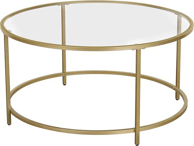 VASAGLE Round Coffee Table, Glass Table with Golden Steel Frame, Living Room Table, Sofa Table, R... | Amazon (US)