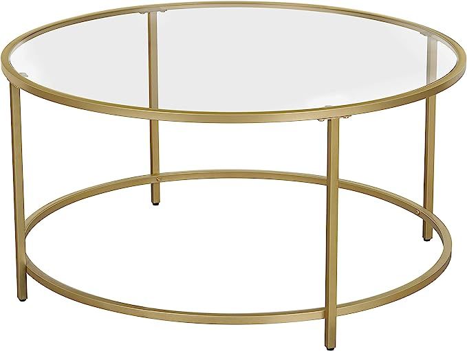 VASAGLE Round Coffee Table, Glass Table with Golden Steel Frame, Living Room Table, Sofa Table, R... | Amazon (US)
