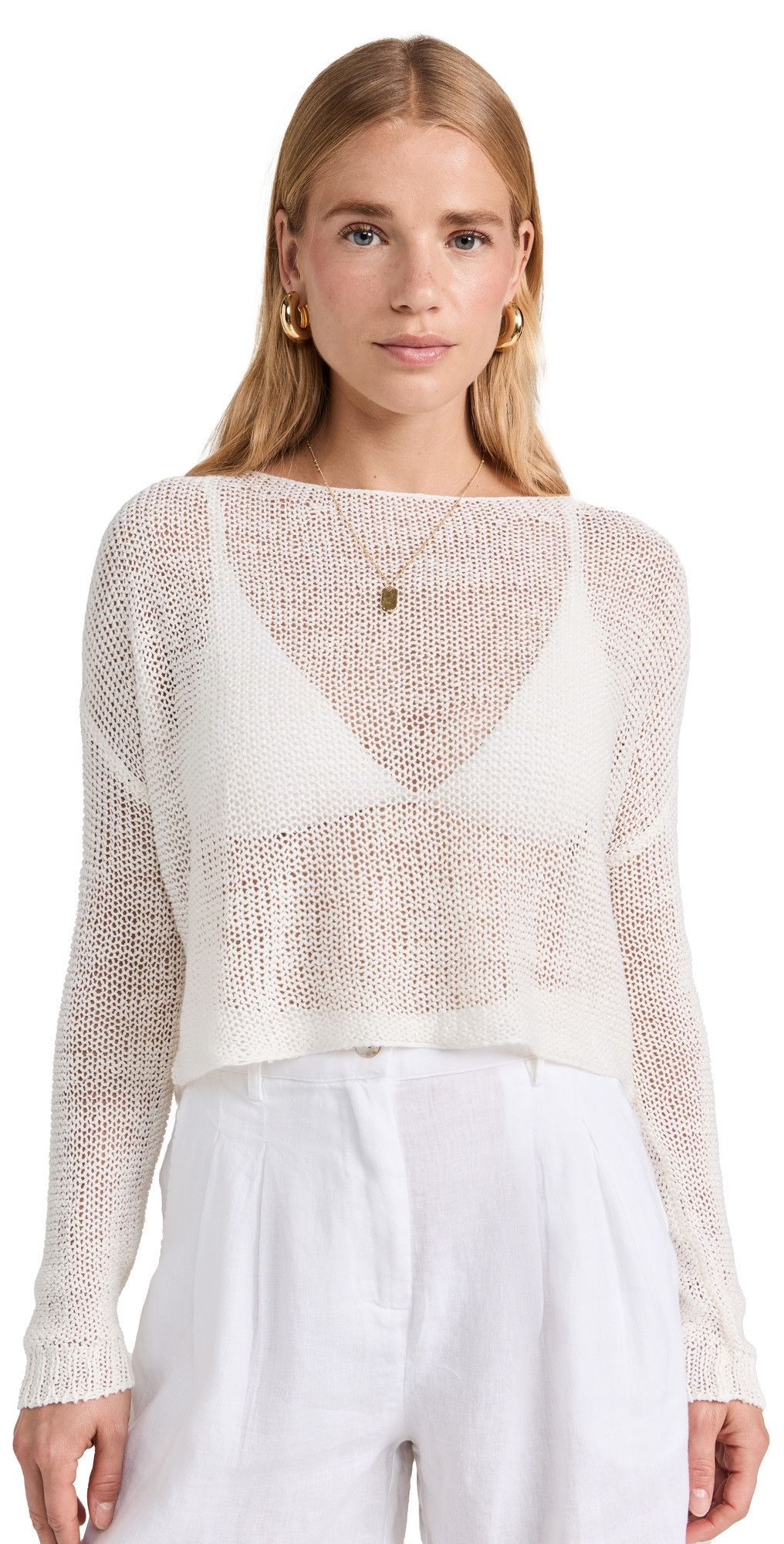 Enza Costa Linen Open Knit Bateau Sweater White L | Shopbop