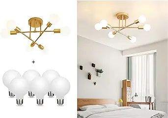Dellemade Modern Sputnik Chandelier, 6-Light Ceiling Light, 6 LED Light Bulbs Included for Bedroo... | Amazon (US)