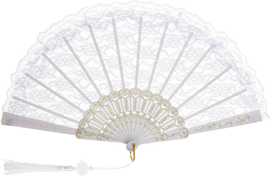 Lace Handheld Folding Fan Embroidered Flower Bridal Hand Fan Chinese Japanese Vintage Fan for 192... | Amazon (US)