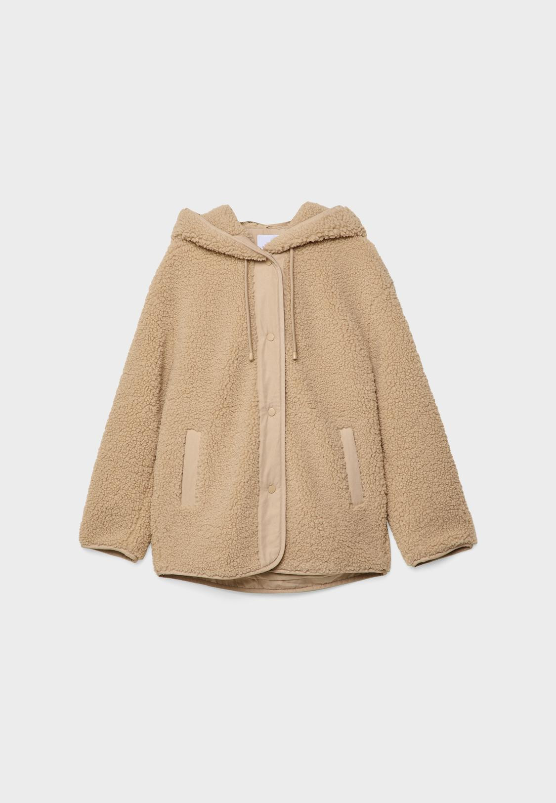 Hooded faux shearling lined coat | Stradivarius (UK)