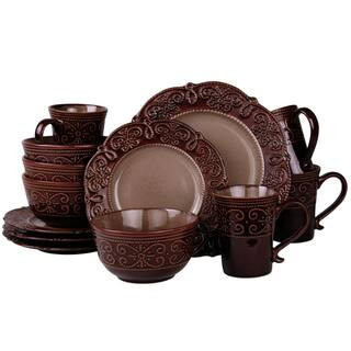 Elama Salia 16-Piece Traditional Brown Stoneware Dinnerware Set (Service for 4) 985106200M - The ... | The Home Depot