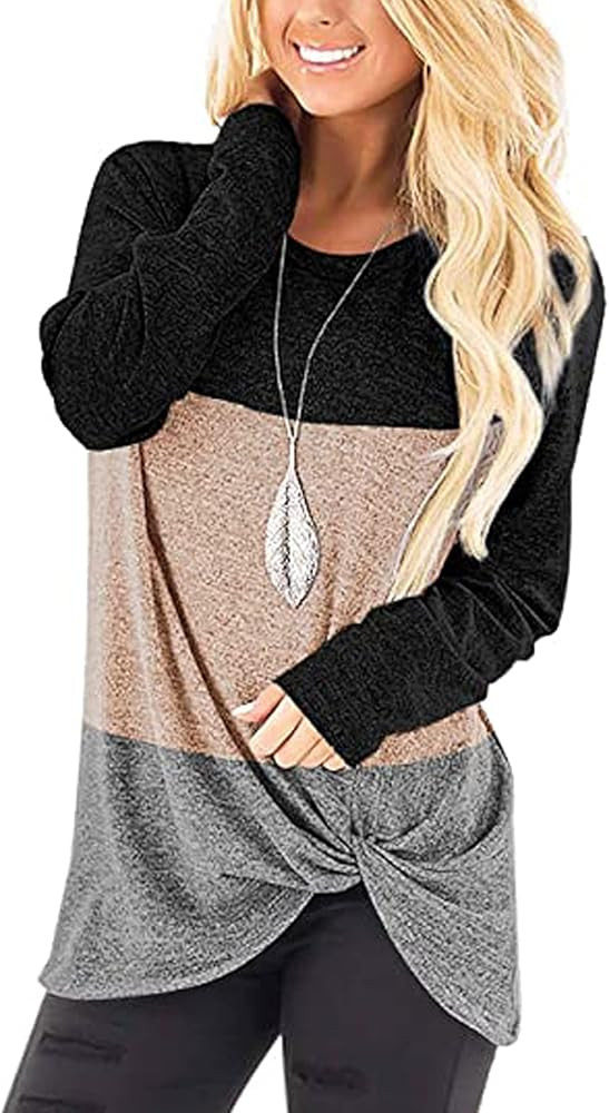 Womens Casual Tunic Tops Long Sleeves Twist Knot Tee Shirts Blouses | Amazon (US)