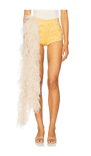 Shorts With Feathers in Gold Brocade | Revolve Clothing (Global)