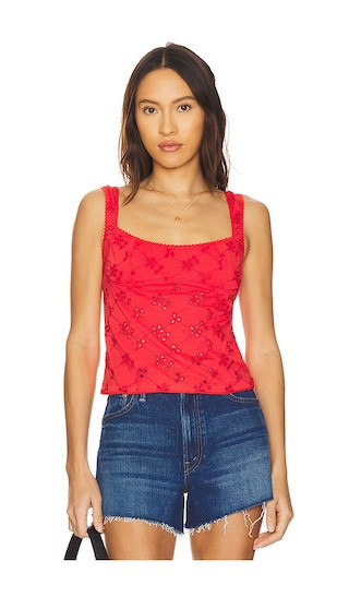 Free People Full Bloom Eyelet Cami in Red. - size M | Revolve Clothing (Global)