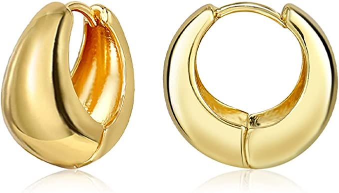 Amazon.com: Small Thick Gold Chunky Hoop Earrings Lightweight Hoops For Women : Clothing, Shoes &... | Amazon (US)