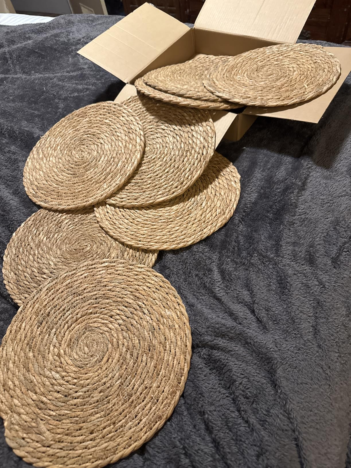 10 Piece Round Rattan Placemats & Round Woven Placemats, Natural Water Hyacinth & Rattan, 12" Far... | Amazon (US)