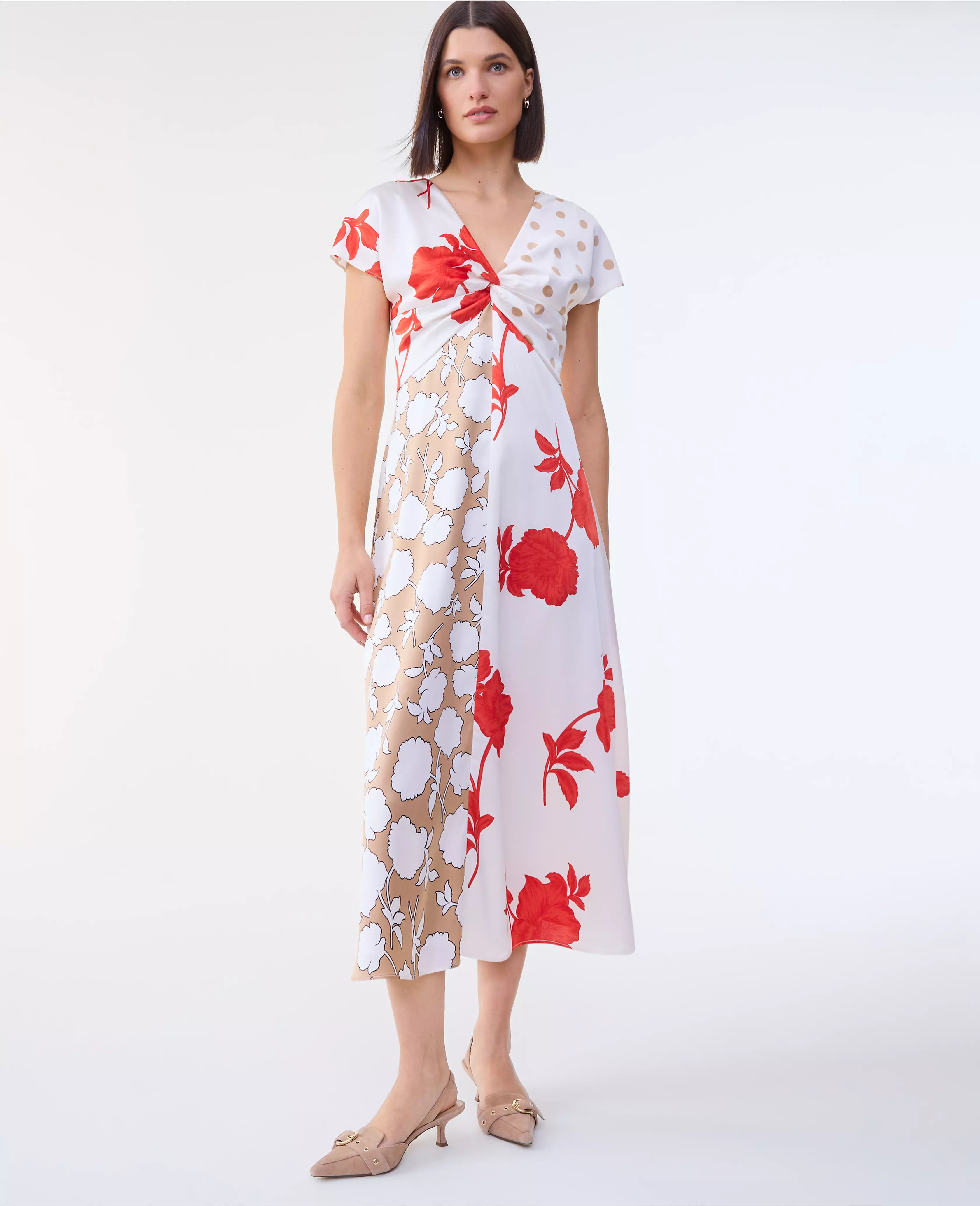 Floral Collage Twisted Midi Dress | Ann Taylor