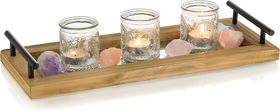 Hanobe Serving Tray with Handles: Rustic Wood Decorative Coffee Table Centerpiece Decor Rectangle... | Amazon (US)