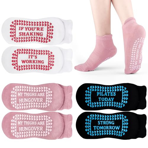 Moyel Cute Pilates Socks with Grips for Women Grip Socks Pilates Yoga Socks for Women Non Slip Funny Athletic Socks Women Pilates Gifts for Women, 3 Pairs | Amazon (US)
