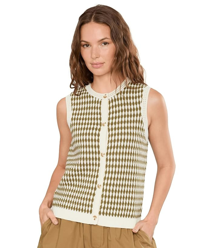Varley Aura Knit Top Women's Vest Egret/Golden Olive: SM | Zappos.com