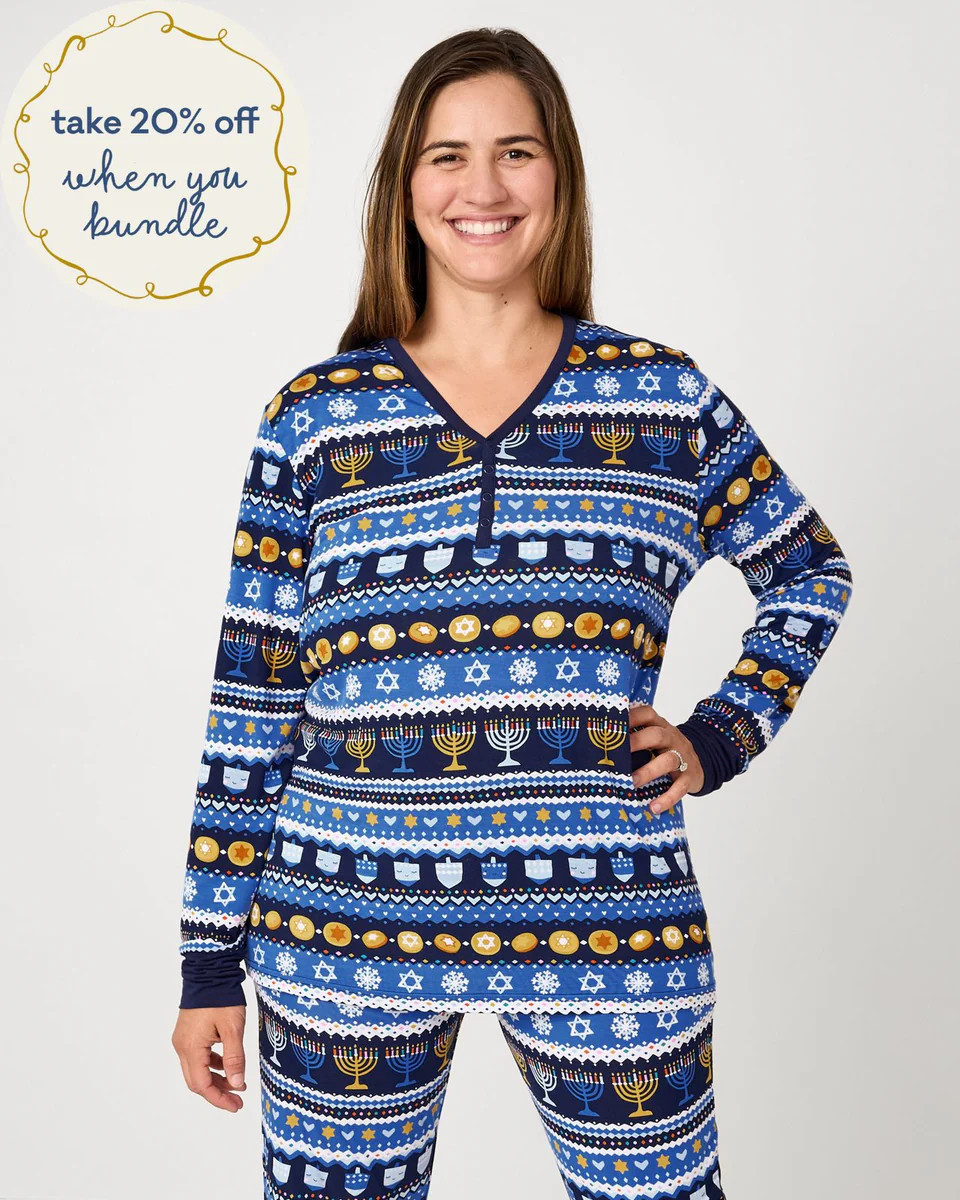 Hanukkah Fair Isle Women's Long Sleeve Pajama Top | Little Sleepies