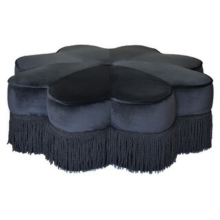 Safavieh Tanith Flower-Shaped Velvet Ottoman with Fringe (Black) | Bed Bath & Beyond