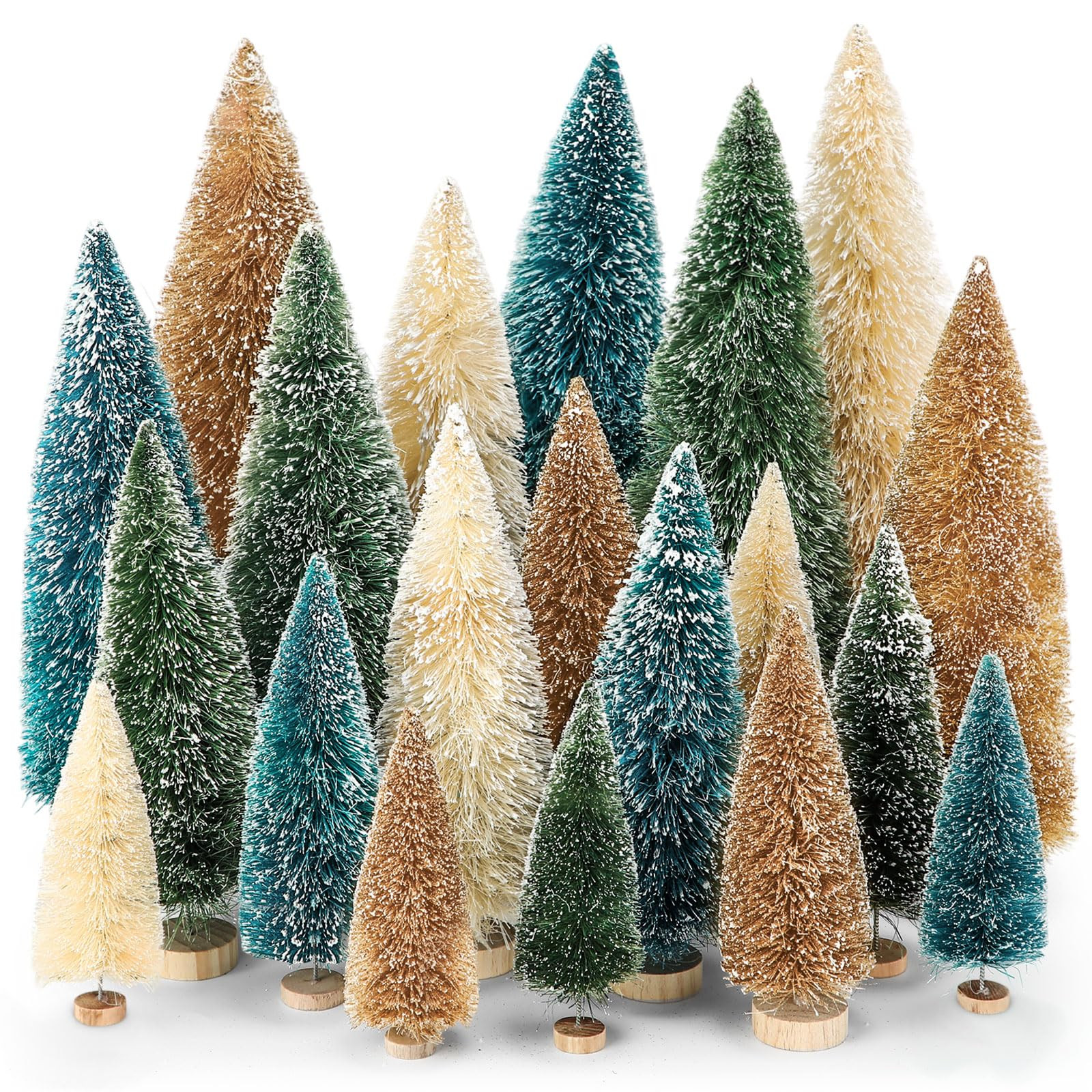Vinsot 20 Pcs Bottle Brush Christmas Trees 5-12 Inch Artificial Bottle Trees with Wood Base Mini ... | Amazon (US)