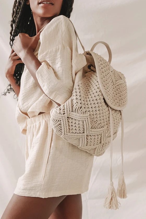 Always On My Way Cream Macramé Drawstring Backpack | Lulus (US)