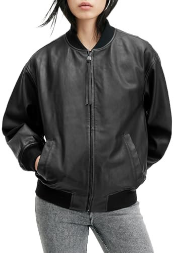 AllSaints Women's Leather Jackets Belle Bomber Black M | Amazon (US)
