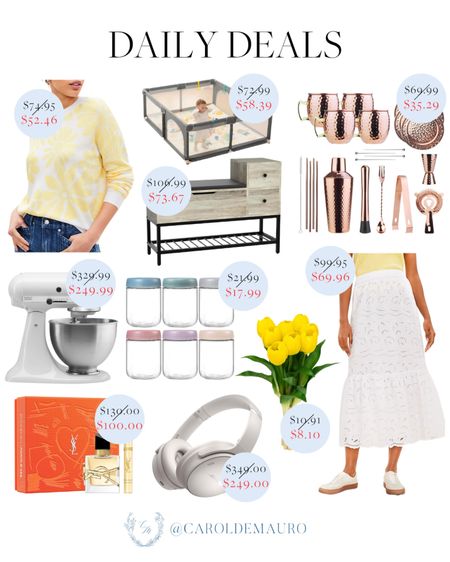 Grab today’s deals including a yellow flower printed sweater, toddler playpens, bartending cocktail set, faux tulips stem, white laced midi skirt, and more!
#springsale #fashionfinds #homeappliances #techaccessories

#LTKSeasonal #LTKsalealert #LTKhome