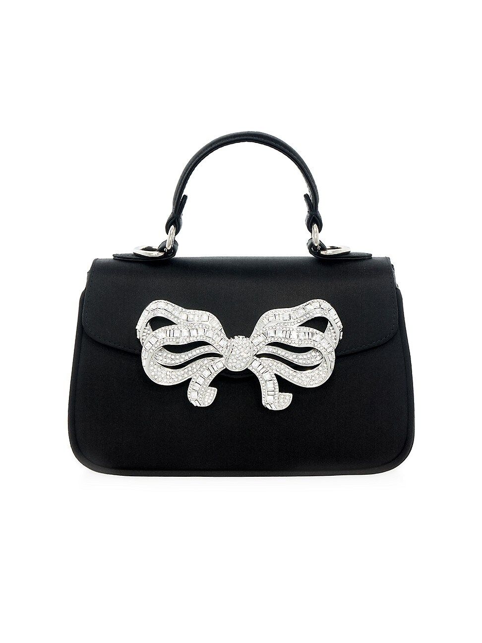Women's Bow Crystal-Embellished Satin Top Handle Bag - Black | Saks Fifth Avenue