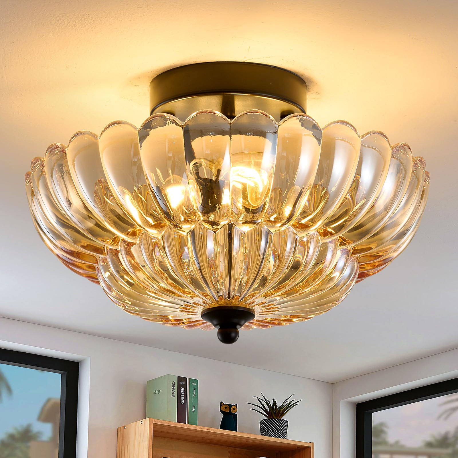 Modern Flush Mount Ceiling Light, 3-Light Close to Ceiling Light Fixtures with Glass Shade for Li... | Amazon (US)