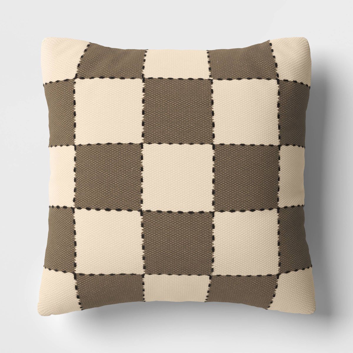 18"x18" Checkerboard Square Outdoor Throw Pillow Brown/Beige - Threshold™ | Target