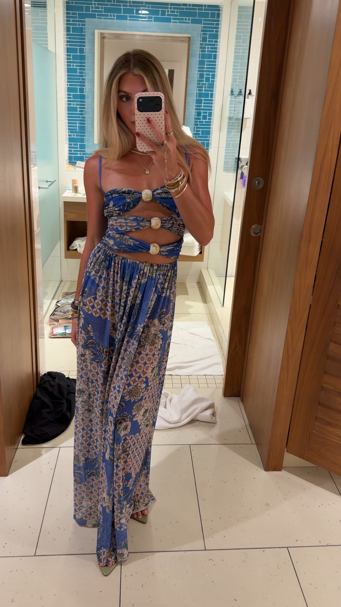 My last dress of the trip! This is from Agua Bendita size xs Meeg Dress in Blue. My necklaces are all @electricpicks  my shoes are from amazon they are YSL look for less and I wore my green Gucci bamboo purse.

#LTKootd #LTKTravel #LTKdayinmylife