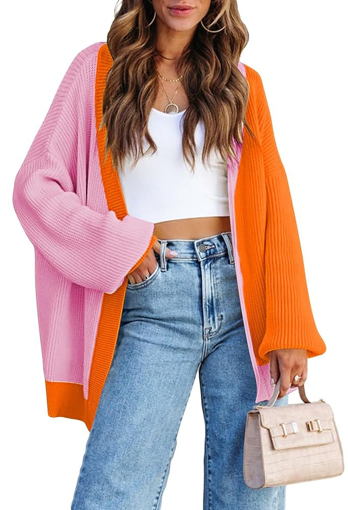 Pink Queen 2025 Fall Long Cardigans for Women Batwing Sleeve Open Front Ribbed Knit Oversized Car... | Amazon (US)