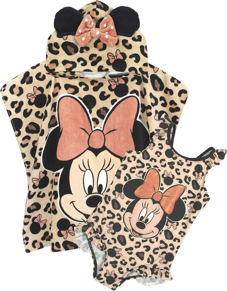 Disney Minnie Mouse Girl's Swimsuit & Hooded Towel Poncho Set | Amazon (US)