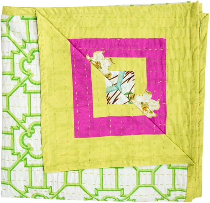Caspari La Dolce Vita Kantha Quilt Table Cover – Sage & Lavender Floral, 100% Cotton, Handmade ... | Amazon (US)