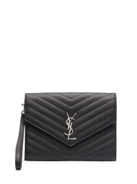 Saint Laurent logo-plaque chevron-quilt Clutch Bag - Farfetch | Farfetch Global