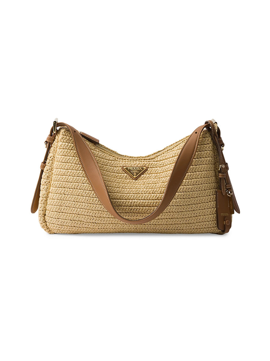 Women's Aimee Large Crochet and Leather Shoulder Bag - Beige Khaki | Saks Fifth Avenue