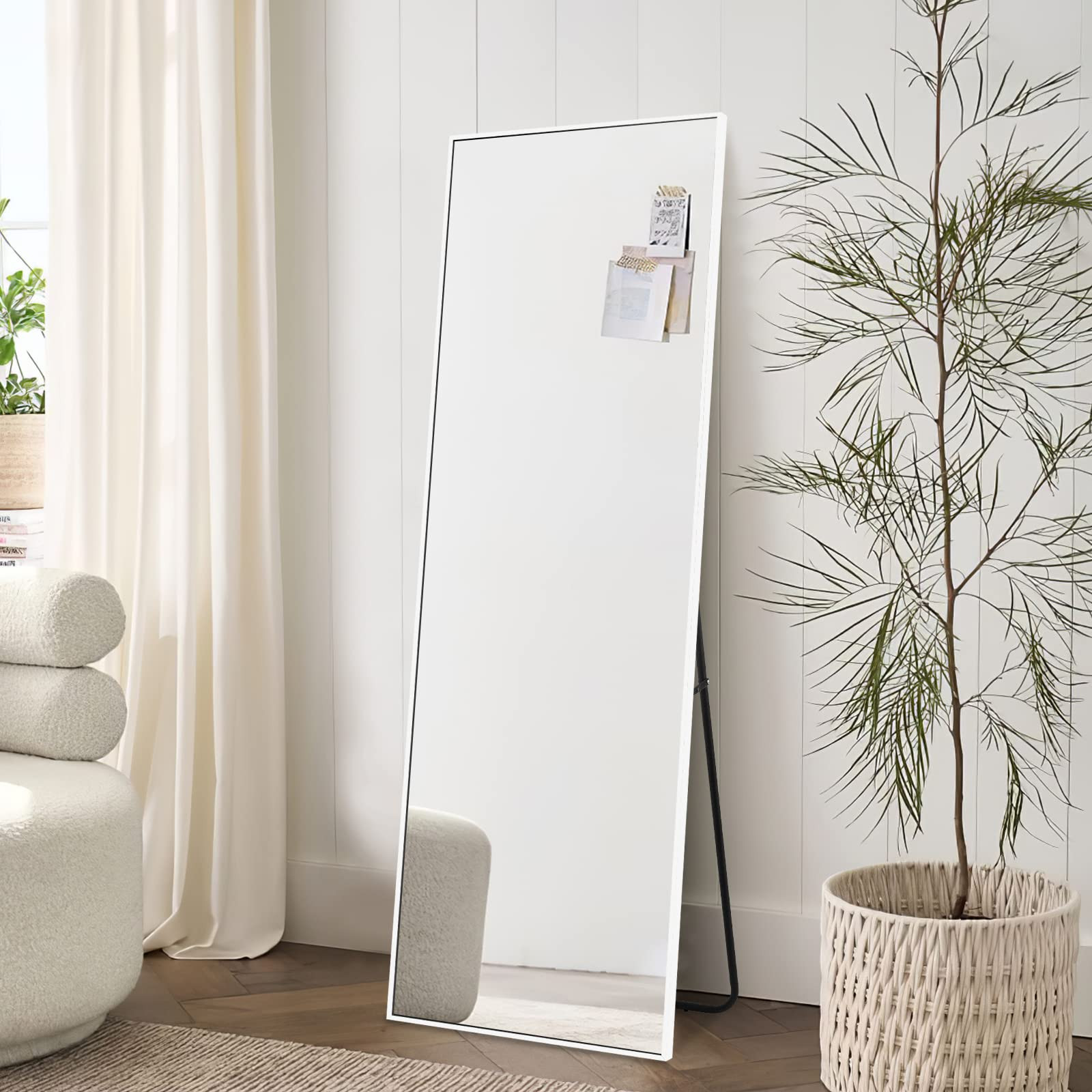 Natsukage Floor Mirror Full Length Large Long Wall Mounted Body Dressing for Bathroom/Bedroom/Living Room Aluminum Alloy Frame (White, 65'' x 22'') (JJ01035AAG-N-USAM022-vc) | Amazon (US)