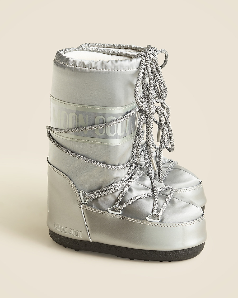Moon Boot® kids' icon glance silver satin boots | J. Crew US