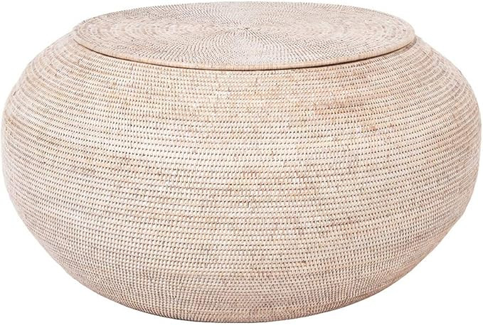 KOUBOO La Jolla Round Rattan Storage Coffee Table, White-Wash | Amazon (US)