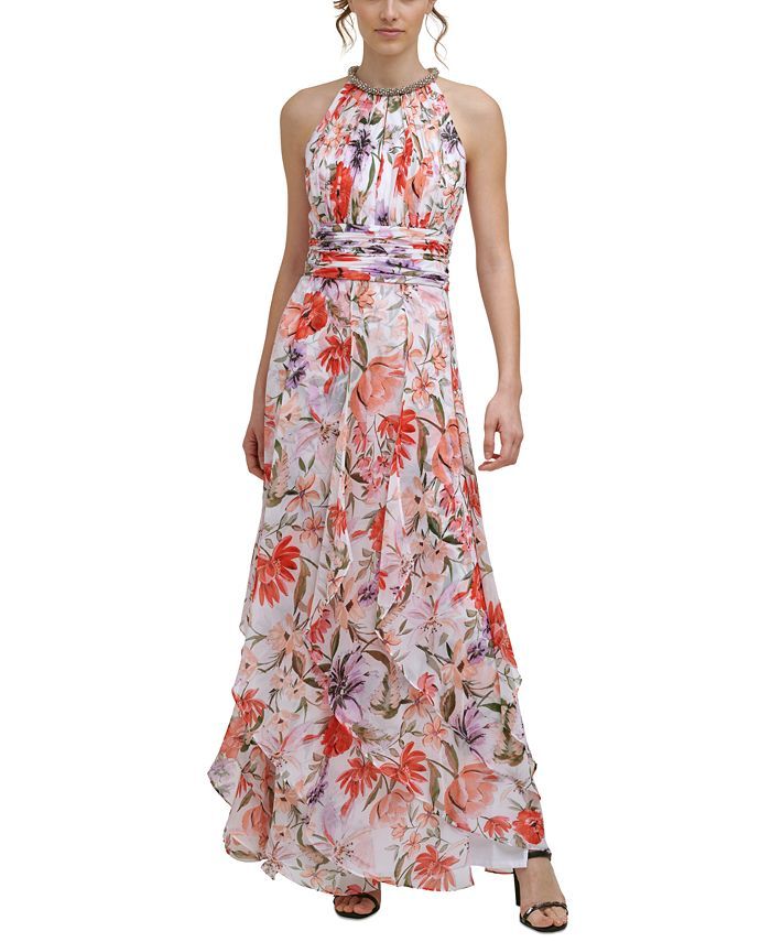 Calvin Klein Embellished Tiered Halter Gown & Reviews - Dresses - Women - Macy's | Macys (US)