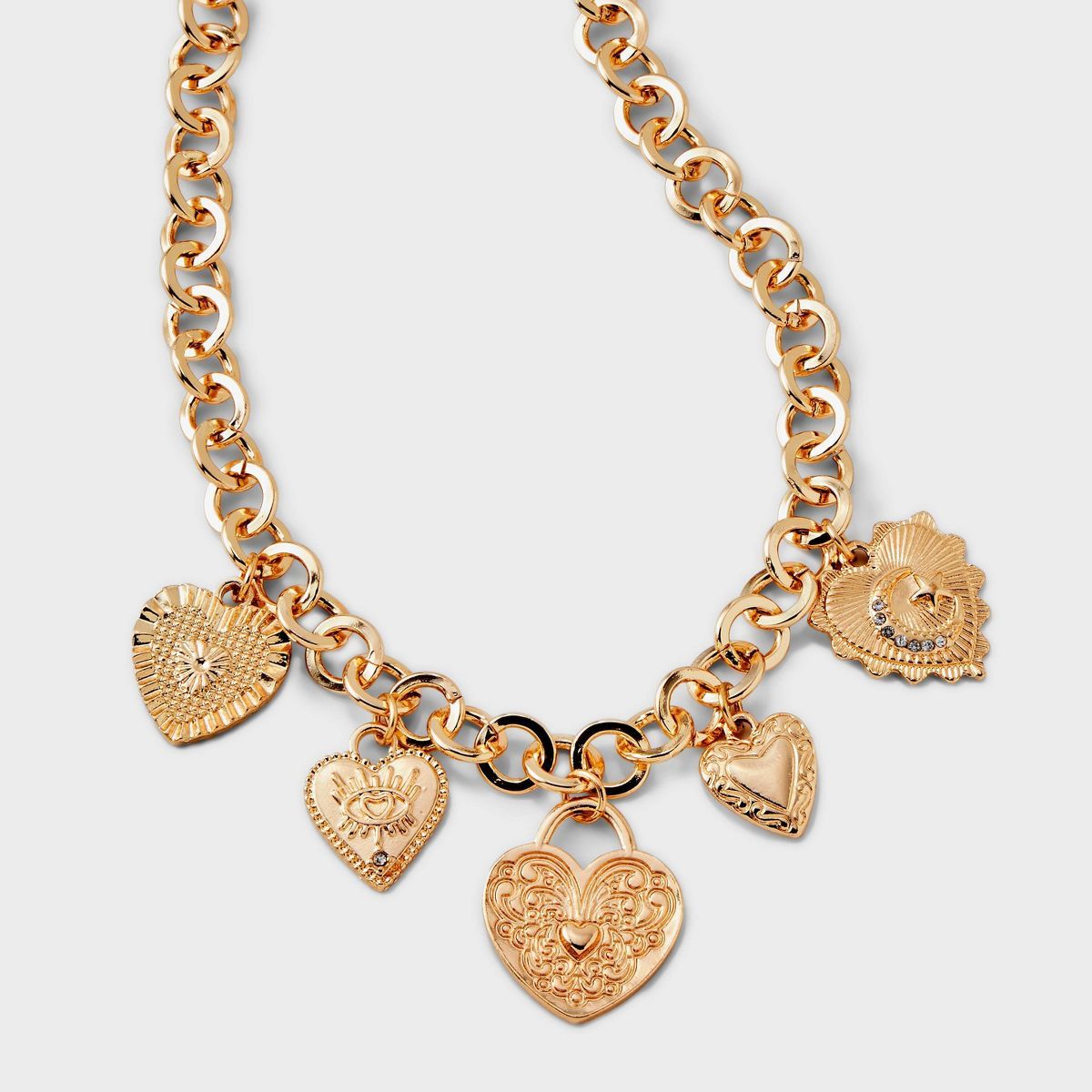 Assorted Metal Heart Charms and Necklace - Universal Thread™ Gold | Target