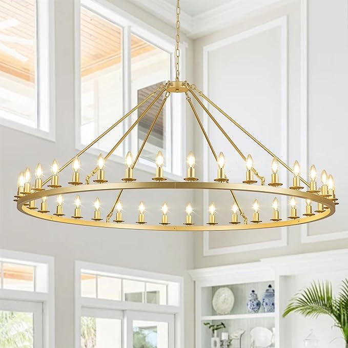 Gold Wagon Wheel Chandelier 60-Inch 36-Light,Extra Large Round Rustic Farmhouse Chandelier Metal ... | Amazon (US)