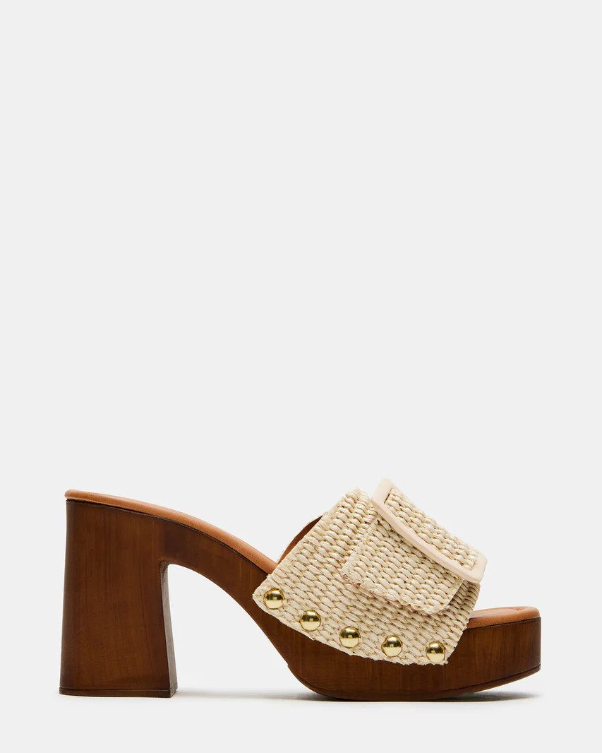 MARLENA Raffia Wood Bottom Mule Platform Heel | Women's Sandals | Steve Madden (US)