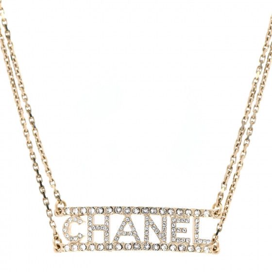 CHANEL Metal Crystal Logo Choker Necklace Gold | FASHIONPHILE | Fashionphile