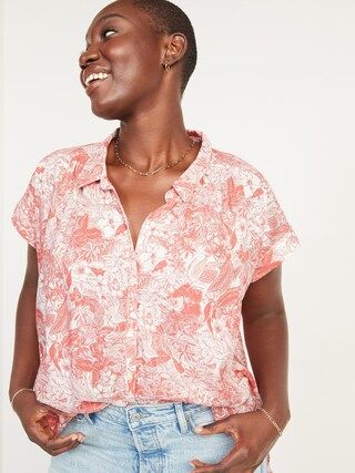 Oversized Short Sleeve Floral Linen-Blend Shirt for Women | Old Navy (US)