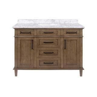 Sonoma 48 in. W x 22 in. D Bath Vanity in Almond Latte with Marble Vanity Top in Carrara with Whi... | The Home Depot