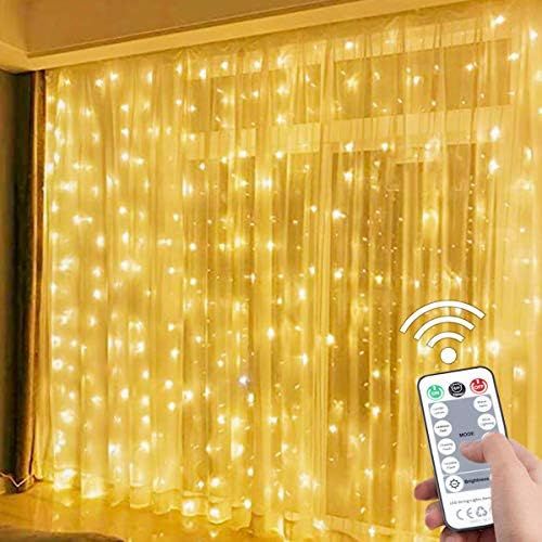 300 LED Warm Curtain Lights for Bedroom,SUWITU 9.8x9.8 FT Fairy String Lights USB Powered 8Lighting  | Amazon (US)