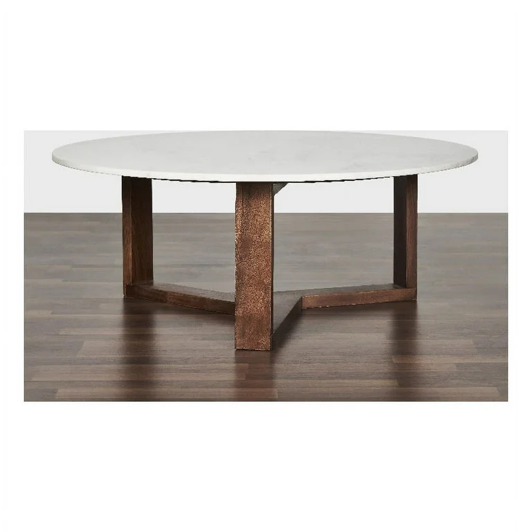 Laguna 36 Inch Round authentic marble and solid wood coffee table | Walmart (US)