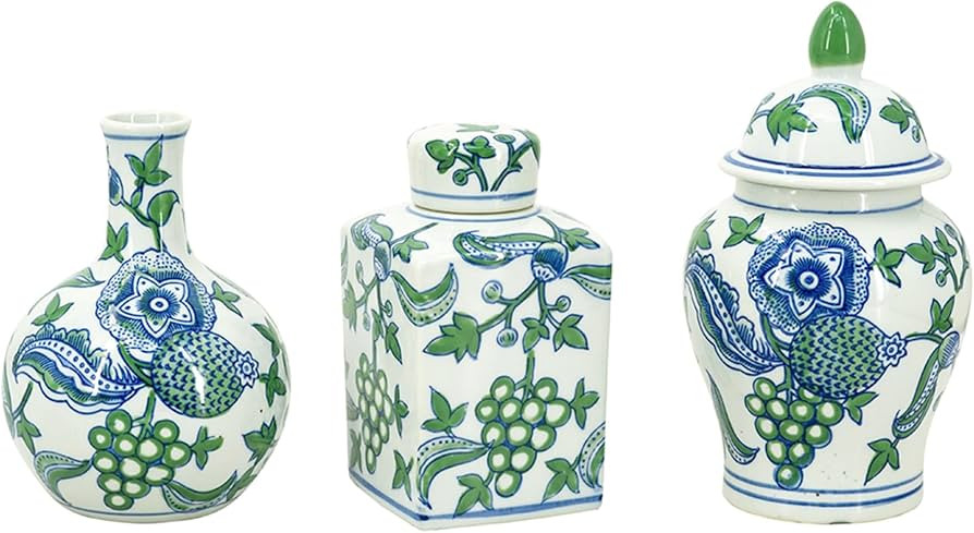 A&B Home Porcelain Ginger Jar for Home Decor, Blue and Green Decorative Vase for Bedroom Living R... | Amazon (US)